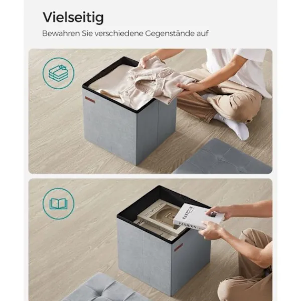 Rootz Living Sittpuffar>Rootz Dove Grey Seat Chest - Förvaring Ottoman - Fotpall - MDF Velvet Foam - 300 kg Kapacitet - 38cm x 38cm x 38cm
