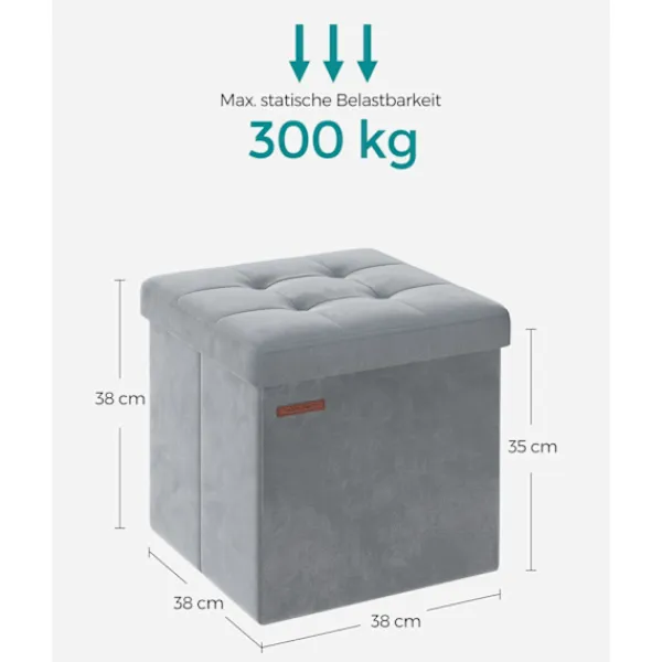Rootz Living Sittpuffar>Rootz Dove Grey Seat Chest - Förvaring Ottoman - Fotpall - MDF Velvet Foam - 300 kg Kapacitet - 38cm x 38cm x 38cm