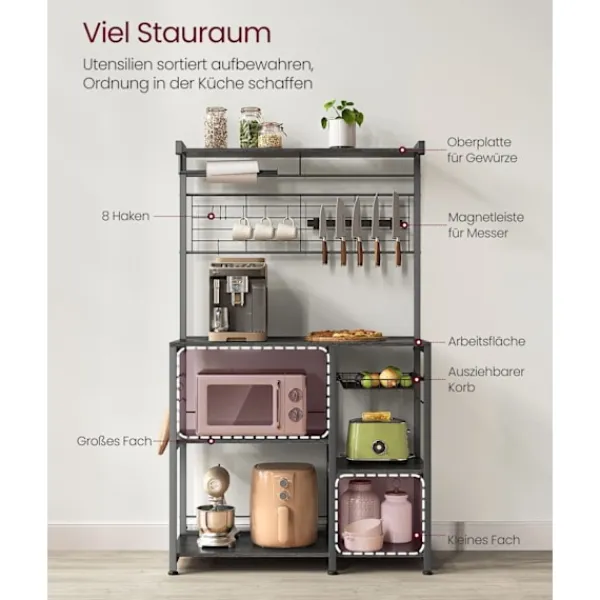 Rootz Living Köksö>Rootz Ebony-Black Kitchen Baker's Rack - Förvaringsställ - Organizer - Spånskiva och stål - 42cm x 90cm x 167,3cm - Heavy Duty - Multifunktionell - Ut | Fyndiq