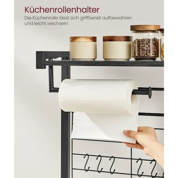 Rootz Living Köksö>Rootz Ebony-Black Kitchen Baker's Rack - Förvaringsställ - Organizer - Spånskiva och stål - 42cm x 90cm x 167,3cm - Heavy Duty - Multifunktionell - Ut | Fyndiq