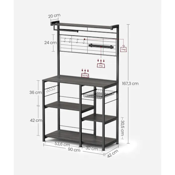 Rootz Living Köksö>Rootz Ebony-Black Kitchen Baker's Rack - Förvaringsställ - Organizer - Spånskiva och stål - 42cm x 90cm x 167,3cm - Heavy Duty - Multifunktionell - Ut | Fyndiq