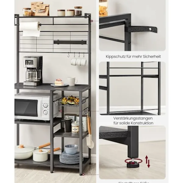 Rootz Living Köksö>Rootz Ebony-Black Kitchen Baker's Rack - Förvaringsställ - Organizer - Spånskiva och stål - 42cm x 90cm x 167,3cm - Heavy Duty - Multifunktionell - Ut | Fyndiq