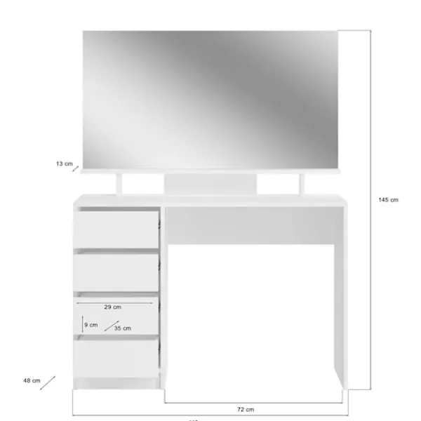Rootz Living Sminkbord>Rootz emma toalettbord skrivbord - vitt toalettbord - kosmetiskt bord - lagringsutrymme - 110 cm x 75 cm x 48 cm