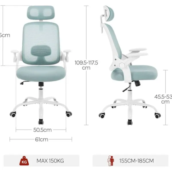 Rootz Living Kontorsmöbler>Rootz Ergonomic Office Chair - Lumbal Support - Justerbar skrivstol - Besättningsnät - 63,5 x 109,5-117,5 x 50 cm