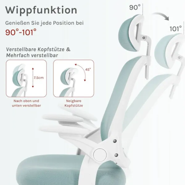 Rootz Living Kontorsmöbler>Rootz Ergonomic Office Chair - Lumbal Support - Justerbar skrivstol - Besättningsnät - 63,5 x 109,5-117,5 x 50 cm