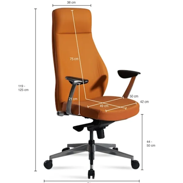 Rootz Living Kontorsmöbler>Rootz Executive Chair - Kontorsstol - Ergonomisk stol - Högkvalitativ klädsel - Armstöd i aluminium - Justerbar sitthöjd - 119cm x 74cm x 74cm