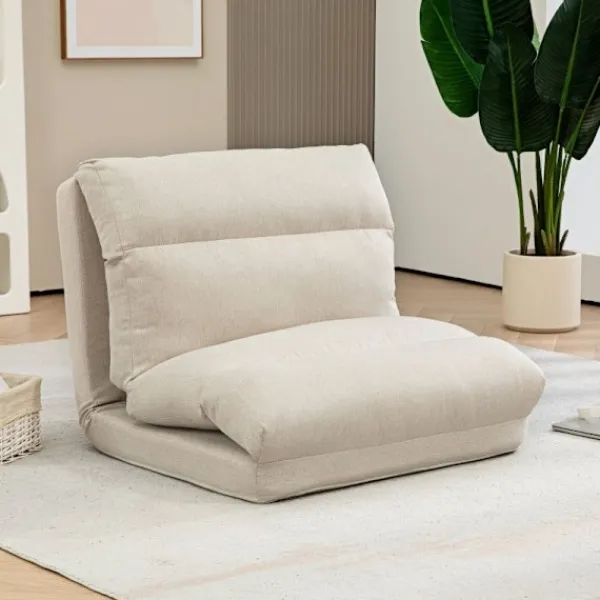Rootz Living Fåtöljer>Rootz Floor Chair - Meditationsstol - Solstol - Säng - Justerbart ryggstöd i 6 nivåer - Mjukt tygöverdrag - Kompakt - Beige - 70cm x 41cm x 56cm