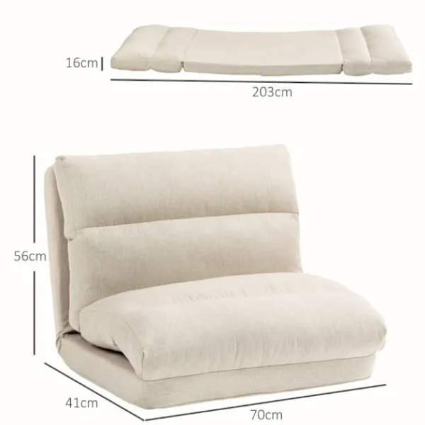 Rootz Living Fåtöljer>Rootz Floor Chair - Meditationsstol - Solstol - Säng - Justerbart ryggstöd i 6 nivåer - Mjukt tygöverdrag - Kompakt - Beige - 70cm x 41cm x 56cm