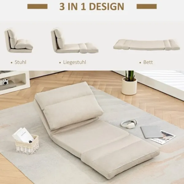 Rootz Living Fåtöljer>Rootz Floor Chair - Meditationsstol - Solstol - Säng - Justerbart ryggstöd i 6 nivåer - Mjukt tygöverdrag - Kompakt - Beige - 70cm x 41cm x 56cm
