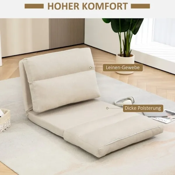 Rootz Living Fåtöljer>Rootz Floor Chair - Meditationsstol - Solstol - Säng - Justerbart ryggstöd i 6 nivåer - Mjukt tygöverdrag - Kompakt - Beige - 70cm x 41cm x 56cm