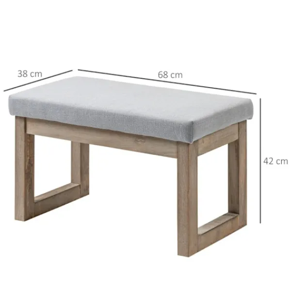 Rootz Living Pallar>Rootz fotpall - Scandi Design - Pall - Fotpall - Vadderad bänk - Gummiträ - Grå + Natur - 68 cm x 38 cm x 42 cm