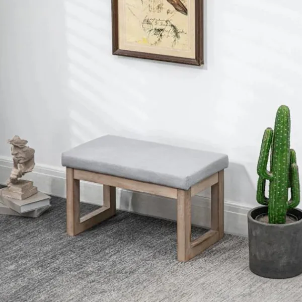 Rootz Living Pallar>Rootz fotpall - Scandi Design - Pall - Fotpall - Vadderad bänk - Gummiträ - Grå + Natur - 68 cm x 38 cm x 42 cm