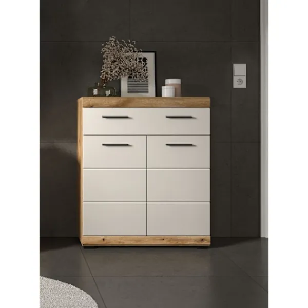 Rootz Living Byråer>Rootz Freestanding Cabinet - Lagringsenhet - Arrangör - gott om lagring - 74x88x31cm - Evoak Oak & Cashmere Imitation MDF Front