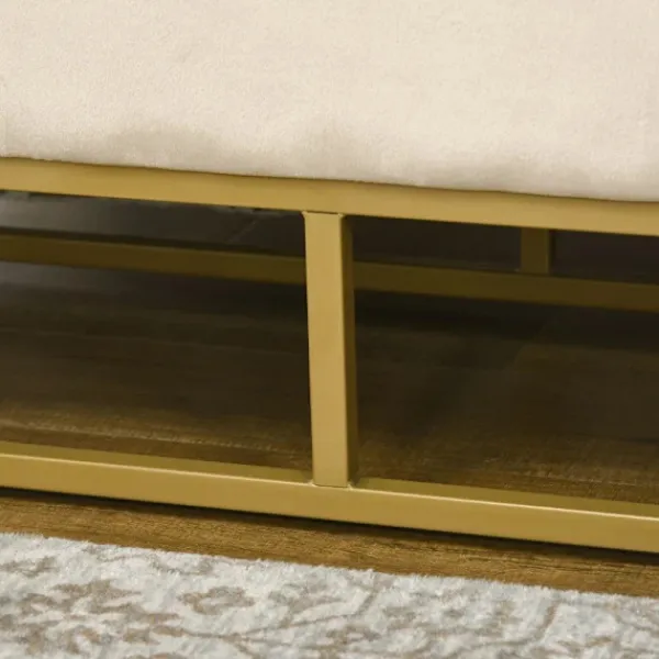 Rootz Living Kistor & Koffertar>Rootz förvaringsbänk - Dekorativa knappsömmar - Flanelllook - Guldstålben - Beige - 110 x 47 x 46,5 cm