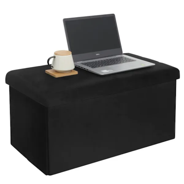 Rootz Living Sittpuffar>Rootz Förvaringsbänk - Osmansk - Sittkista - Sammetspall - Möbelkoffert - Klädd låda - Svart - 76x37,5x38 cm