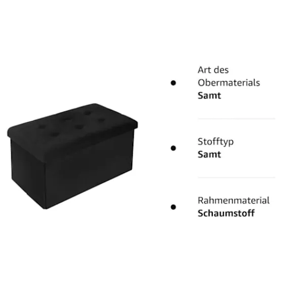 Rootz Living Sittpuffar>Rootz Förvaringsbänk - Osmansk - Sittkista - Sammetspall - Möbelkoffert - Klädd låda - Svart - 76x37,5x38 cm