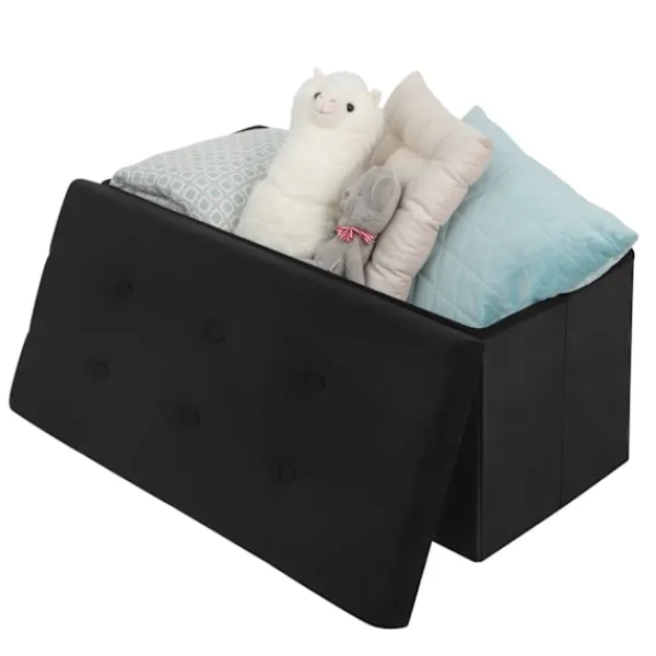 Rootz Living Sittpuffar>Rootz Förvaringsbänk - Osmansk - Sittkista - Sammetspall - Möbelkoffert - Klädd låda - Svart - 76x37,5x38 cm