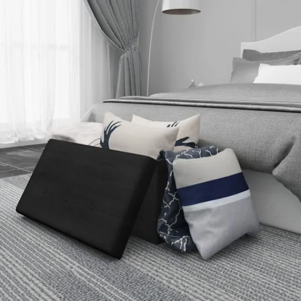 Rootz Living Sittpuffar>Rootz Förvaringsbänk - Osmansk - Sittkista - Sammetspall - Möbelkoffert - Klädd låda - Svart - 76x37,5x38 cm