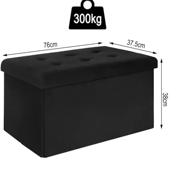 Rootz Living Sittpuffar>Rootz Förvaringsbänk - Osmansk - Sittkista - Sammetspall - Möbelkoffert - Klädd låda - Svart - 76x37,5x38 cm
