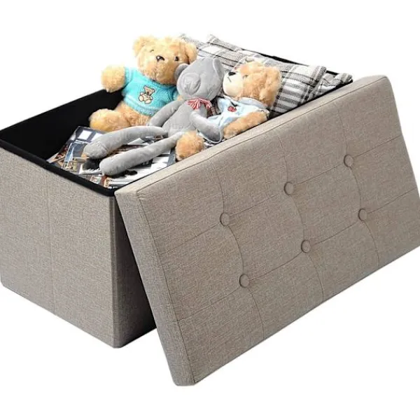 Rootz Living Kistor & Koffertar>Rootz förvaringspall - hopfällbar sitskista - stor kapacitet - Linnetyg - 76 cm x 38 cm x 37,5 cm - Skobänk - Sängbänk