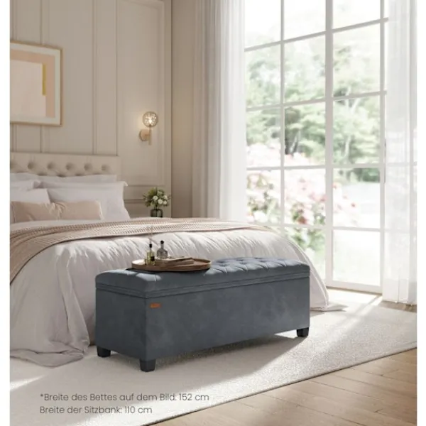 Rootz Living Sittpuffar>Rootz förvaringspall - ottomansk bänk - sammetsklädsel - MDF-konstruktion - 40 cm x 110 cm x 40 cm - skiffergrå