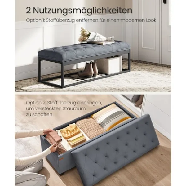 Rootz Living Sittpuffar>Rootz förvaringspall - ottomansk bänk - sammetsklädsel - MDF-konstruktion - 40 cm x 110 cm x 40 cm - skiffergrå
