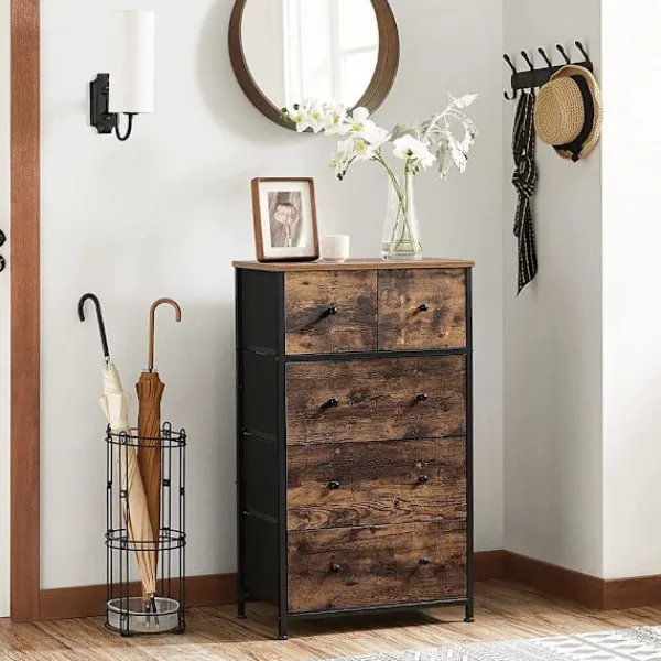 Rootz Living Byråer>Rootz Förvaringsskåp - Byrå - Byrå med tyglådor - Förvaringsskåp i trä - Stilrent Förvaringsskåp - Vintage Brun/Svart - 56 x 30 x 89,3 cm