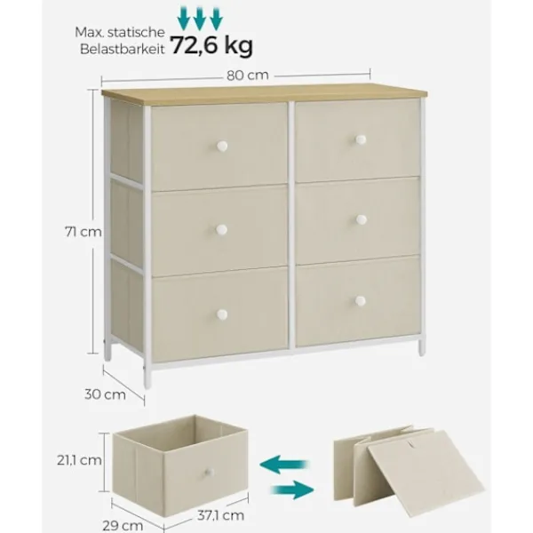 Rootz Living Byråer>Rootz Förvaringsskåp - Lådorganisatör - Spånskiva Ståltyg - Camel Yellow Creme White - 30cm x 80cm x 71cm - Lättvikt - Rymlig - Enkel montering