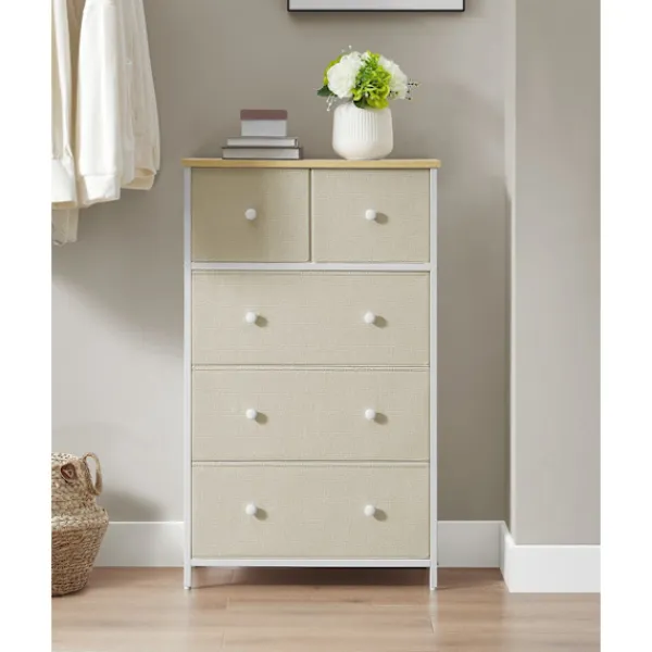 Rootz Living Byråer>Rootz Förvaringsskåp - Spånskiva Ståltyg Låda Front - Camel Yellow Cream White - Stor 30 x 56 x 93 cm - Lätt - Rymlig - Enkel montering