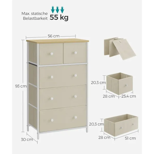 Rootz Living Byråer>Rootz Förvaringsskåp - Spånskiva Ståltyg Låda Front - Camel Yellow Cream White - Stor 30 x 56 x 93 cm - Lätt - Rymlig - Enkel montering