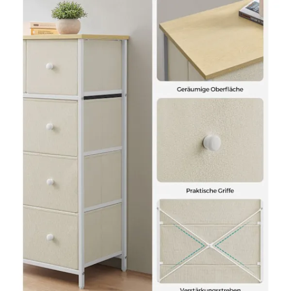 Rootz Living Byråer>Rootz Förvaringsskåp - Spånskiva Ståltyg Låda Front - Camel Yellow Cream White - Stor 30 x 56 x 93 cm - Lätt - Rymlig - Enkel montering