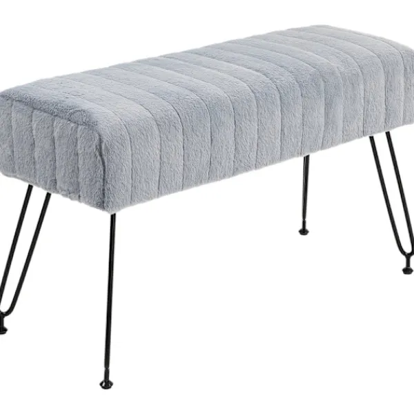 Rootz Living Pallar>Rootz fuskpäls vadderad bänk - stoppad sits - entré hall bänk - grå - eukalyptus trä - metall ben - 82 cm x 30 cm x 47 cm