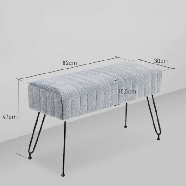 Rootz Living Pallar>Rootz fuskpäls vadderad bänk - stoppad sits - entré hall bänk - grå - eukalyptus trä - metall ben - 82 cm x 30 cm x 47 cm