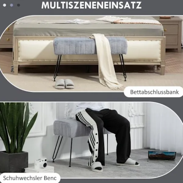 Rootz Living Pallar>Rootz fuskpäls vadderad bänk - stoppad sits - entré hall bänk - grå - eukalyptus trä - metall ben - 82 cm x 30 cm x 47 cm