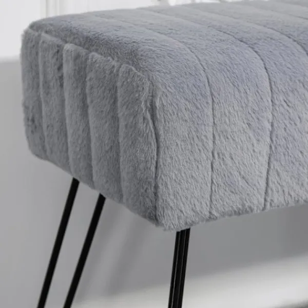 Rootz Living Pallar>Rootz fuskpäls vadderad bänk - stoppad sits - entré hall bänk - grå - eukalyptus trä - metall ben - 82 cm x 30 cm x 47 cm
