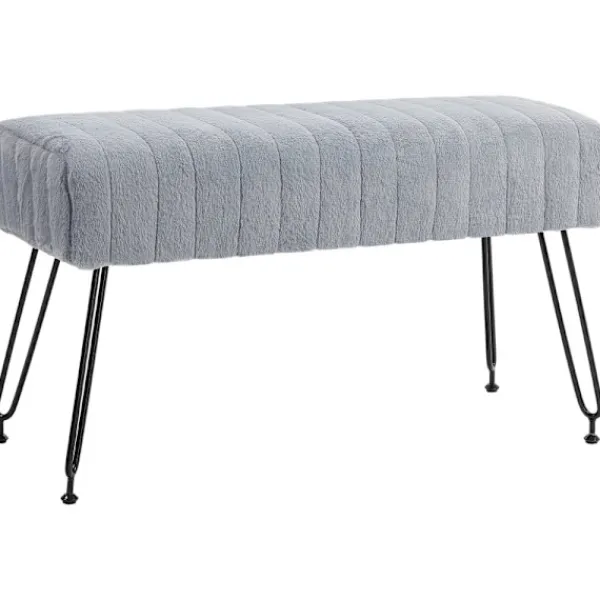 Rootz Living Pallar>Rootz fuskpäls vadderad bänk - stoppad sits - entré hall bänk - grå - eukalyptus trä - metall ben - 82 cm x 30 cm x 47 cm