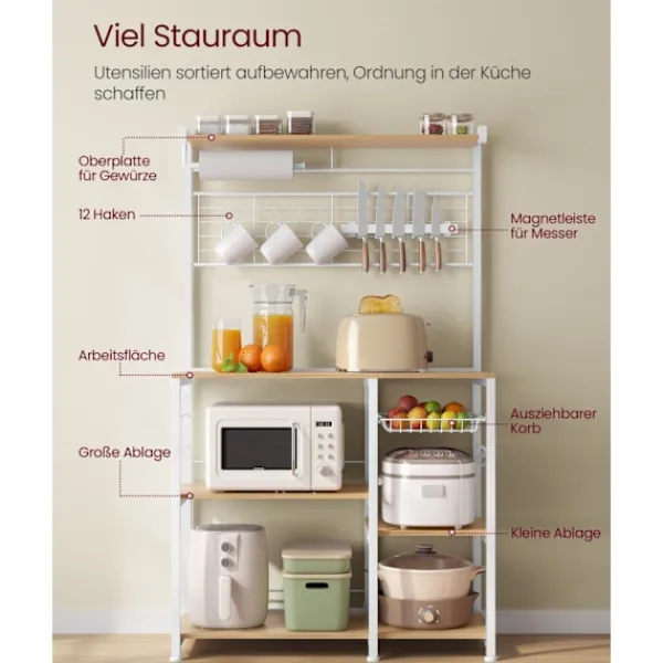 Rootz Living Köksö>Rootz Golden Oak White Köksförvaringsställ - Skafferiorganisatör - Skåphylla - Spån- och stålkonstruktion - 42cm x 90cm x 167,3cm - Heavy Duty - Enkel | Fyndiq