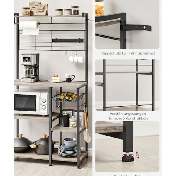 Rootz Living Köksö>Rootz Greige Svart Köksförvaringsställ - Spånskiva stål Organizer - Skafferi Hylla - Heavy Duty - 42cm x 90cm x 167,3cm