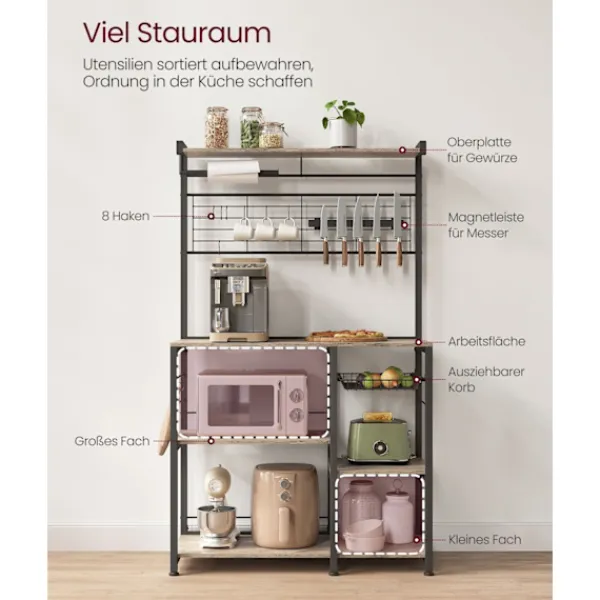 Rootz Living Köksö>Rootz Greige Svart Köksförvaringsställ - Spånskiva stål Organizer - Skafferi Hylla - Heavy Duty - 42cm x 90cm x 167,3cm