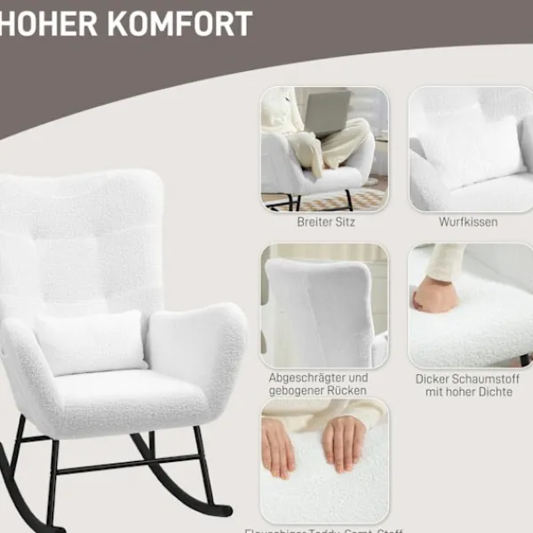 Rootz Living Fåtöljer>Rootz gungstol - fluffig stol - gliderstol - lyxig komfort - 67 cm x 95 cm x 100 cm - vit