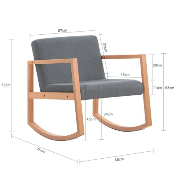 Rootz Living Fåtöljer>Rootz gungstol - Gungstol - Relaxstol - Bokträ & bomullstyg - Bekväma & tvättbara kuddar - Stabil med golvskydd - 66cm x 73cm x 75cm
