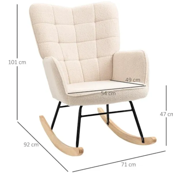 Rootz Living Fåtöljer>Rootz gungstol - Retro massivt trä - Klädd stol - Krämvit - 71cm x 92cm x 101cm