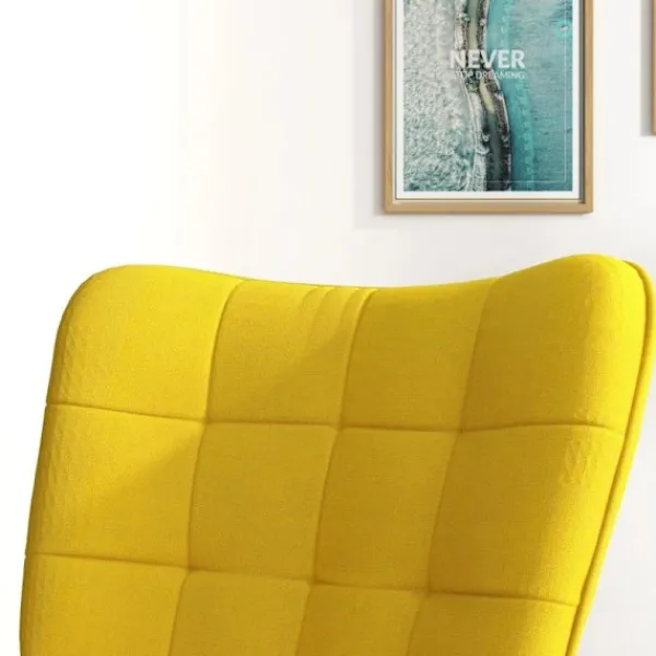 Rootz Living Fåtöljer>Rootz gungstol med ottoman - Scandi Design -brocking stol med fotpall - Bokträ - Quiltning - Imitation av linne - Gul - 64 cm x 89 cm x 90 cm