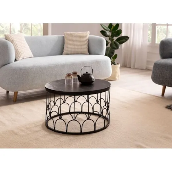 Rootz Living Soffbord>Rootz Handgjorda soffbord - Industriell design - Runt bord - Naturligt trä ådring - Handgjorda - 60cm x 60cm x 36cm - Mango massivt trä - Pulverlacker | Fyndiq