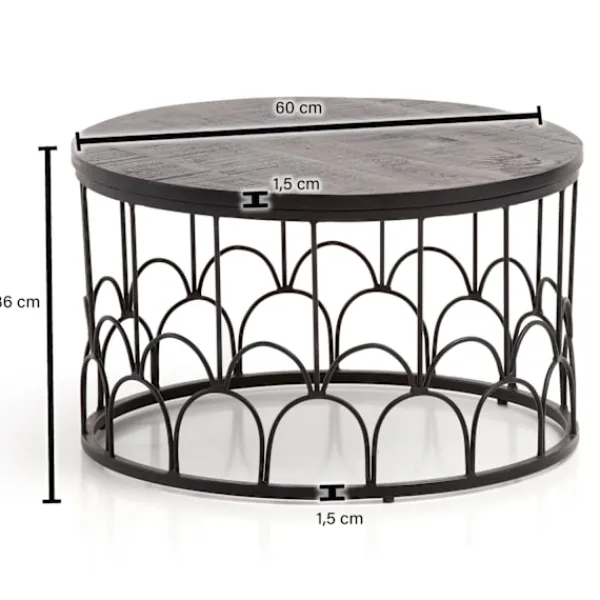 Rootz Living Soffbord>Rootz Handgjorda soffbord - Industriell design - Runt bord - Naturligt trä ådring - Handgjorda - 60cm x 60cm x 36cm - Mango massivt trä - Pulverlacker | Fyndiq