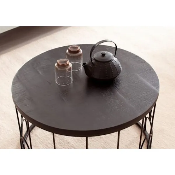 Rootz Living Soffbord>Rootz Handgjorda soffbord - Industriell design - Runt bord - Naturligt trä ådring - Handgjorda - 60cm x 60cm x 36cm - Mango massivt trä - Pulverlacker | Fyndiq
