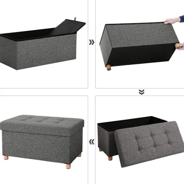 Rootz Living Kistor & Koffertar>Rootz Hocker - Puff - Förvaringsutrymme - Mörkgrå - 76 x 38 x 40 cm