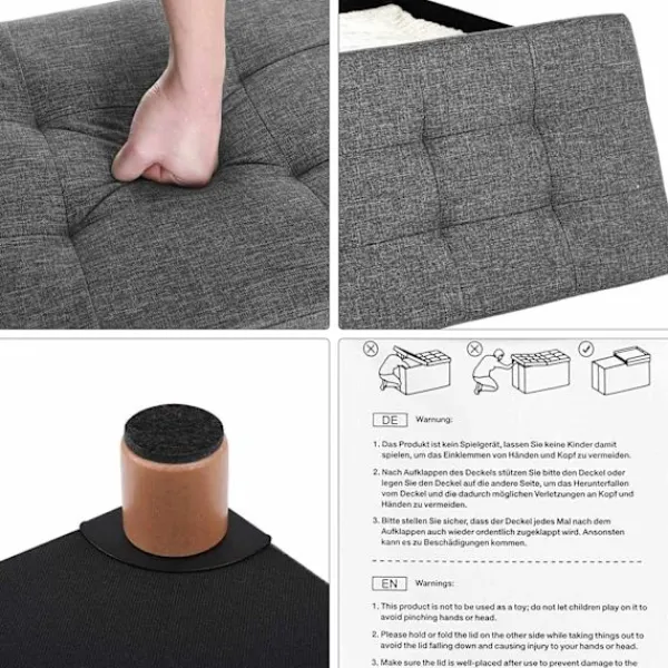 Rootz Living Kistor & Koffertar>Rootz Hocker - Puff - Förvaringsutrymme - Mörkgrå - 76 x 38 x 40 cm