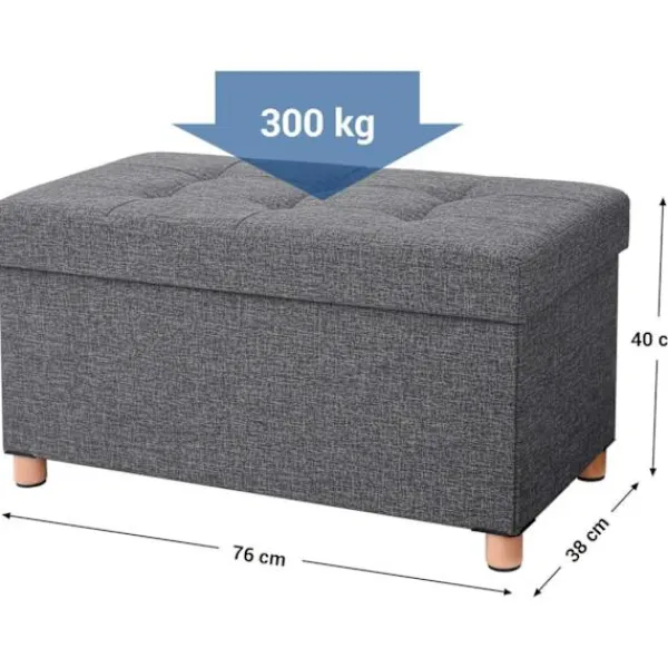 Rootz Living Kistor & Koffertar>Rootz Hocker - Puff - Förvaringsutrymme - Mörkgrå - 76 x 38 x 40 cm