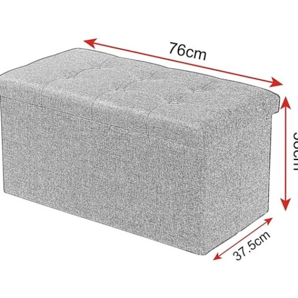 Rootz Living Kistor & Koffertar>Rootz hopfällbar förvaringspall med lock - Linne Ottoman - Stor kapacitet - Utrymmesbesparande - Bekväm sits - 76 cm x 38 cm x 37,5 cm